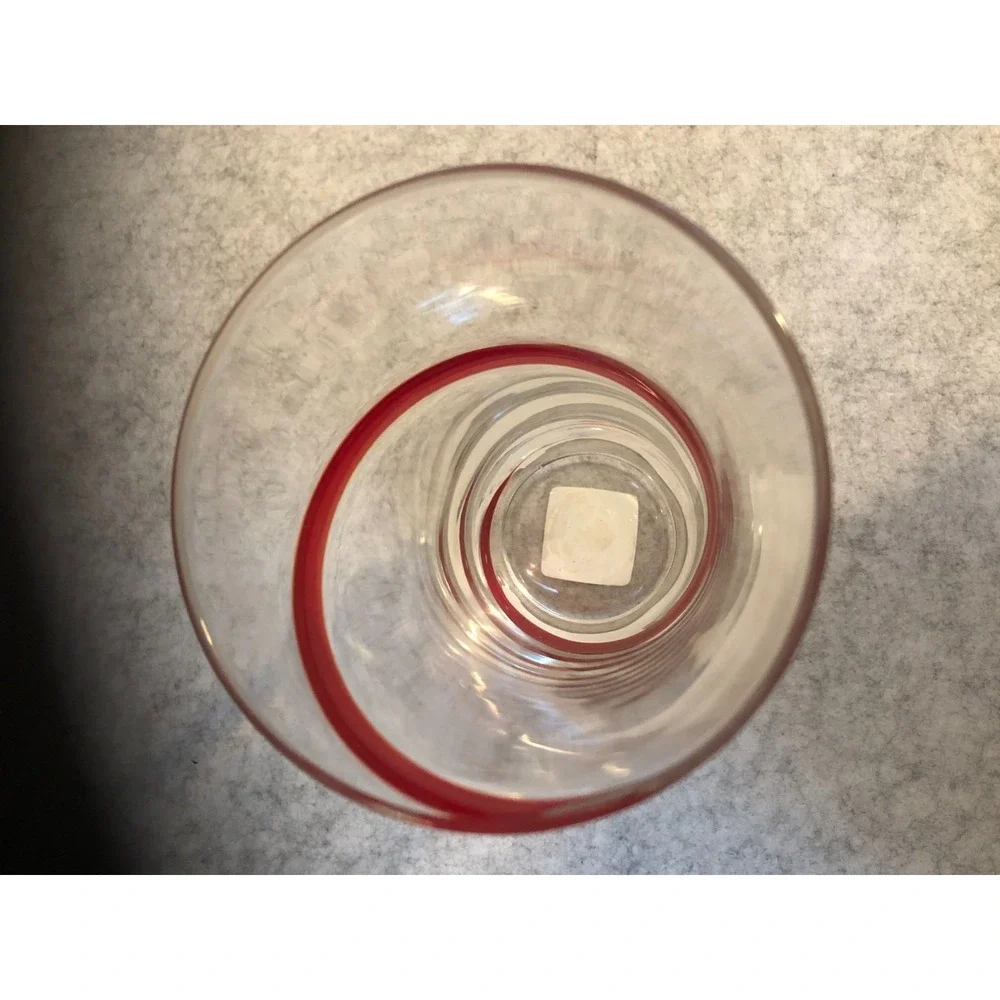 Pier 1 Swirline Red Swirl Highball Glass Clear Hand Blown Tumblers 6.25